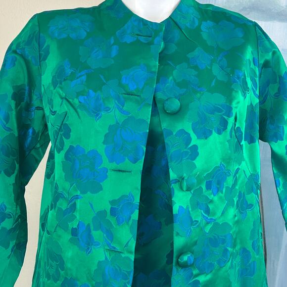Mid-century green and blue iridescent jacquard silk swing coat and dress - Picture 2 of 8